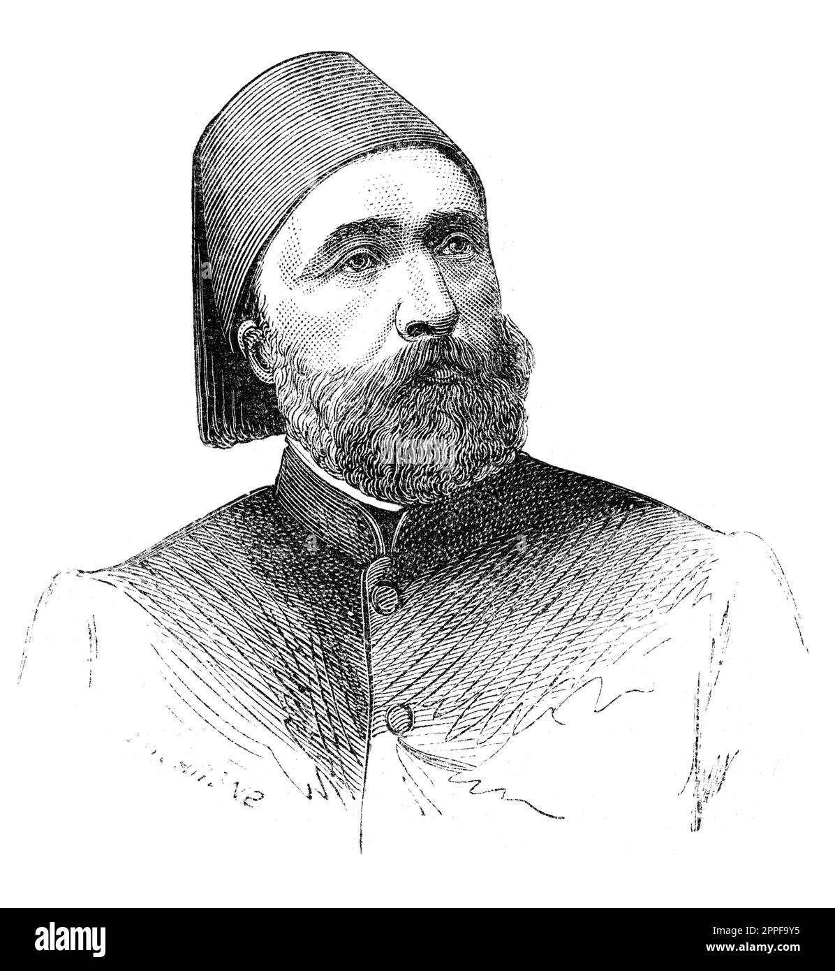 Ahmed Şefik Midhat Pascha (1822–1883) war ein osmanischer Demokrat, Königsmacher und einer der führenden Staatsmänner in der späten Tanzimat-Zeit. Gravur fr Stockfoto