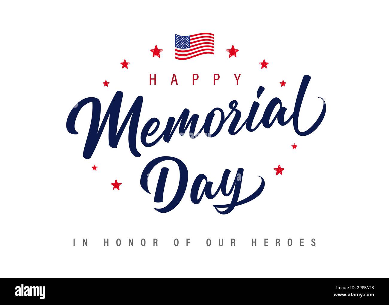 Ein handgeschriebenes Poster zum Memorial Day. Kalligraphie und Wellenflagge USA für Happy Memorial Day-Design. Vektordarstellung Stock Vektor