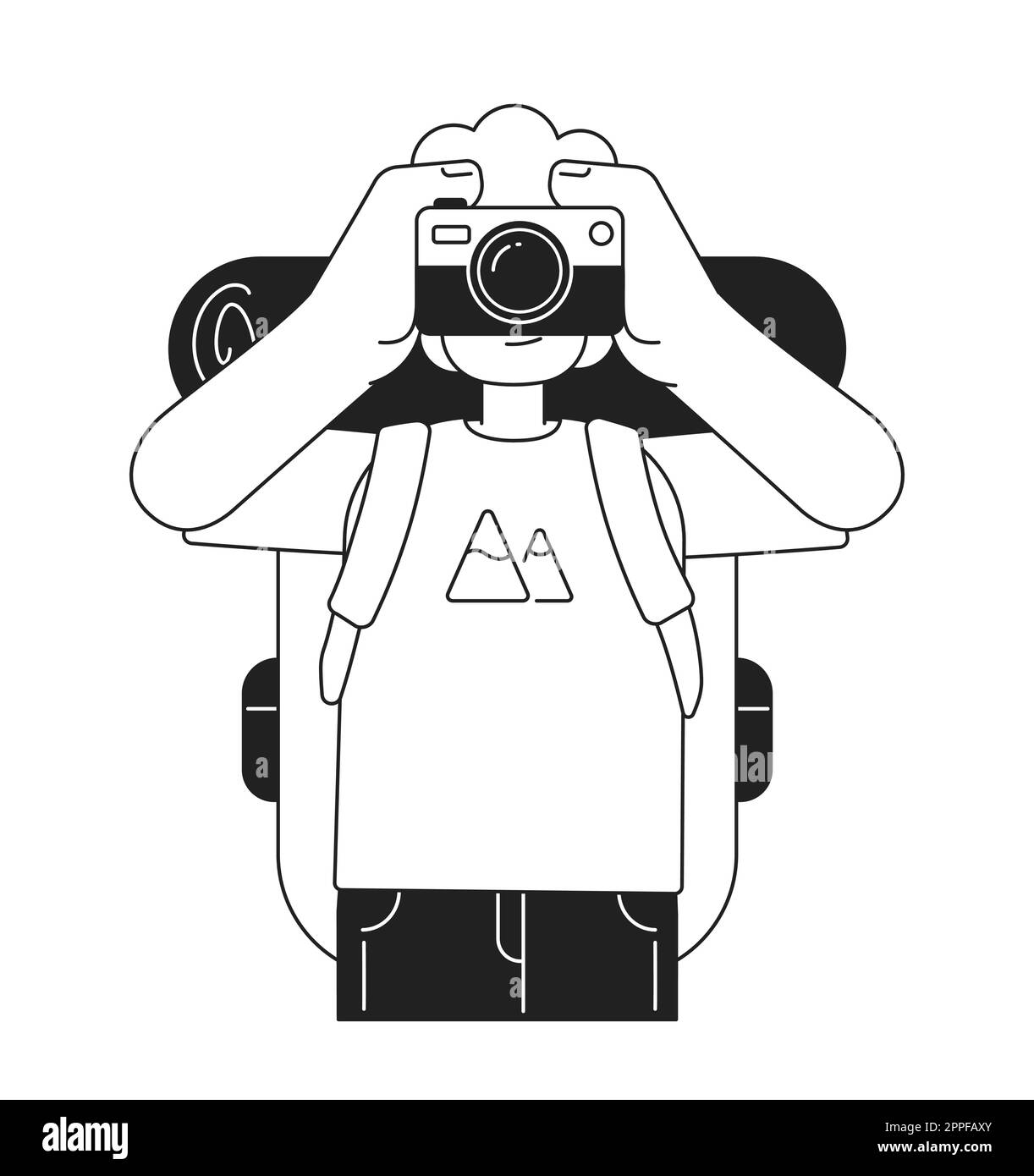 Männlicher Tourist, der Fotos mit einfarbigem Vektorzeichen macht Stock Vektor