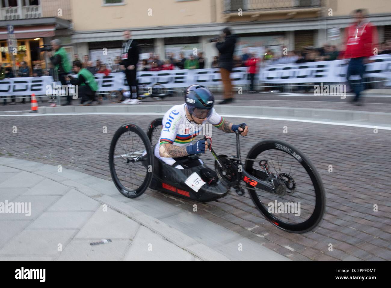 Loic Vergnaud aus Frankreich, Teil des Siegerteams. UCI World Cup Road Race, Tag 2, Maniago, Italien. 23. April 2023. Kredit: Casey B. Gibson/Alamy Live News Stockfoto