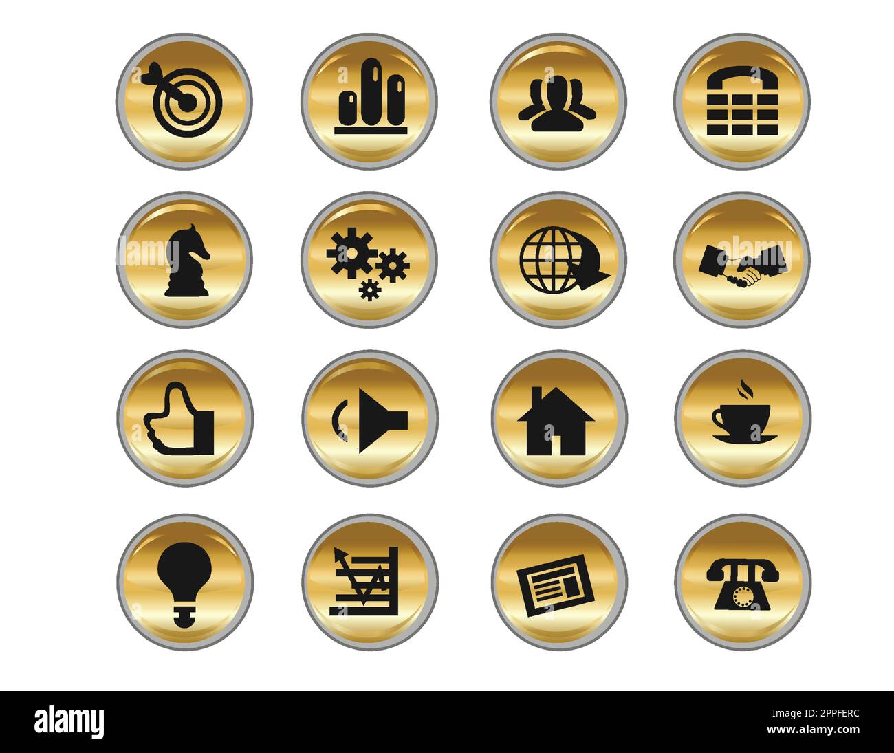 Einfache Geschäftssymbole auf goldener Schaltfläche Stock Vektor