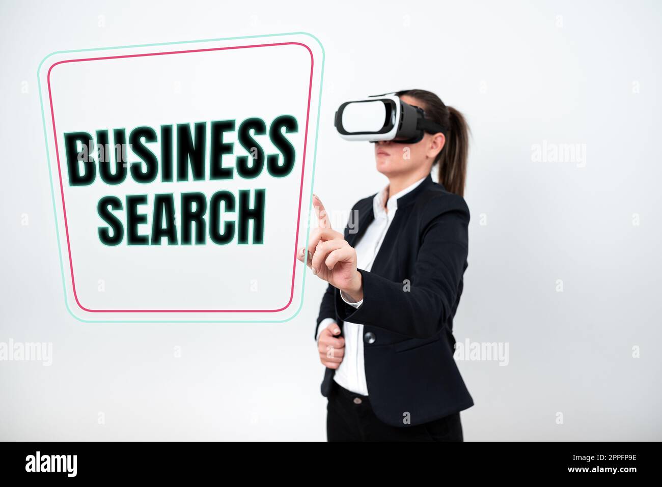 Handschriftlicher Text Business Search. Konzept bedeutet, dass man nach wertvollen Informationen über ein Unternehmen sucht Stockfoto