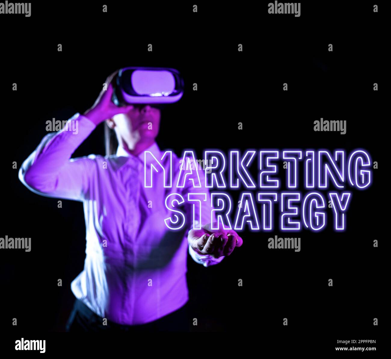 Konzeptionelle Darstellung der Marketingstrategie. Übersicht über das Unternehmen Aktionsplan zur Förderung und zum Verkauf von Produkten Stockfoto