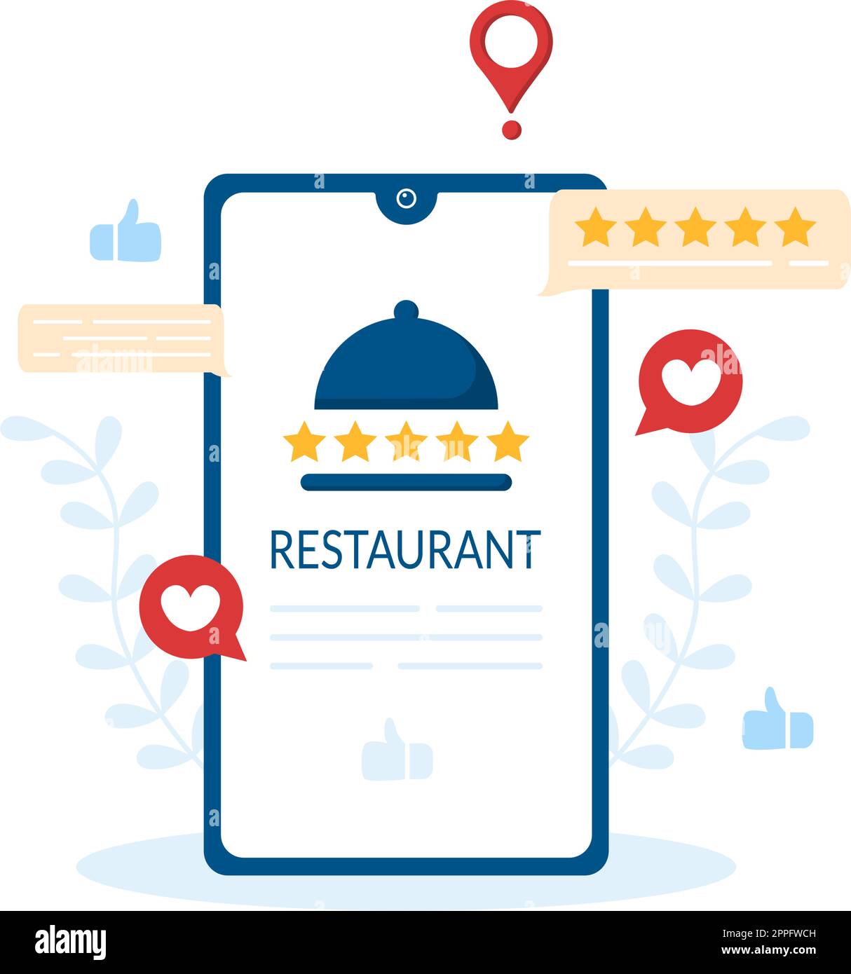 Vorlage zur Bewertung der Restaurantbewertung Handgezeichnete Cartoon-Grafik mit flacher Illustration mit Kundenfeedback, Bewertungsstern, Expertenmeinung und Online-Umfrage Stock Vektor