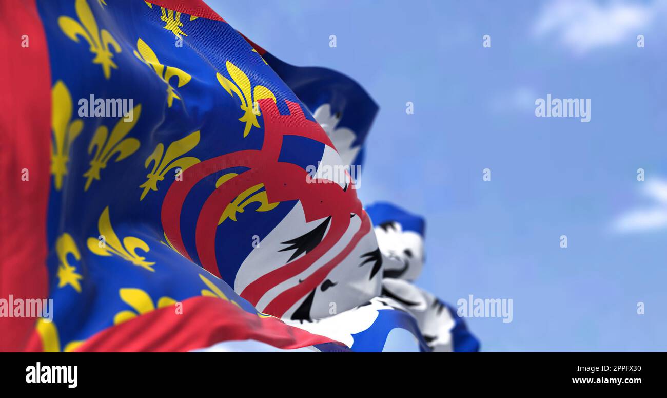 Pays de la Loire-Flagge, die an klaren Tagen im Wind winkt Stockfoto