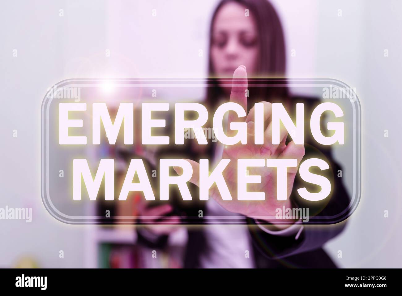 Textschild mit Emerging Markets. Wort für Nationen, die in produktivere Kapazitäten investieren Stockfoto