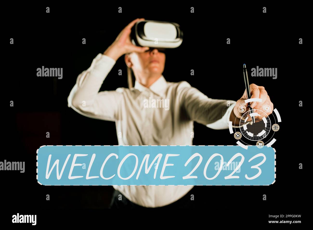 Handschriftschild Willkommen 2023. Geschäftsübersicht Neujahrsfeier Motivation zum Anfeuern Herzlichen Glückwunsch Stockfoto