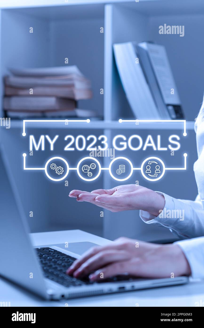 Schreiben mit Text „Meine 2023-Ziele“. Geschäftsidee zur Festlegung persönlicher Ziele oder Pläne für das laufende Jahr Stockfoto