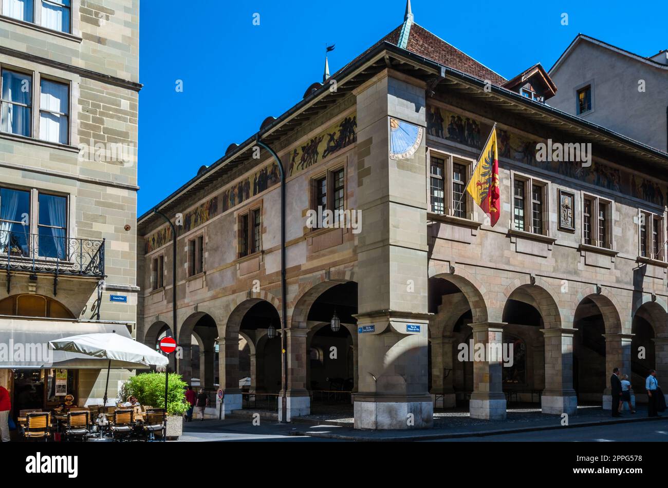 GENF, SCHWEIZ - 4. SEPTEMBER 2013: Architektur in der Altstadt von Genf, Schweiz Stockfoto
