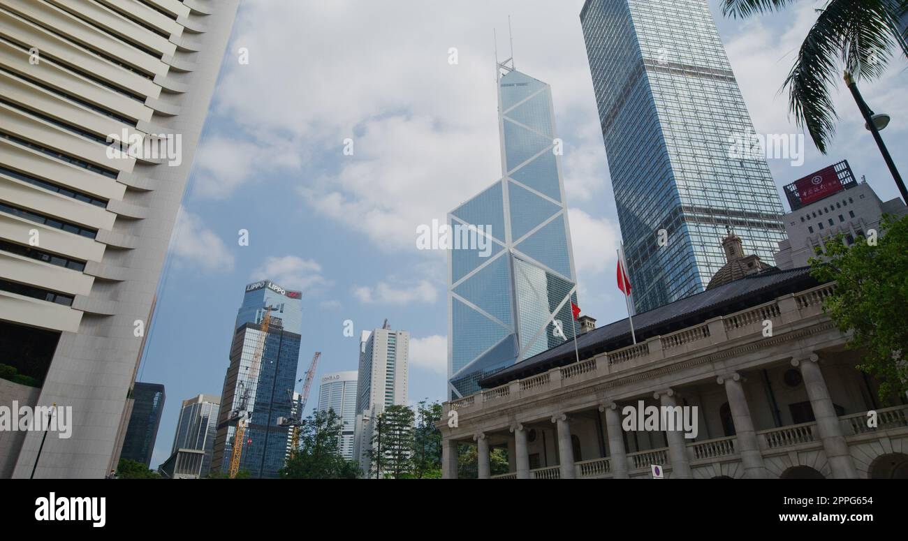 Central, Hong Kong 22. April 2021 : Büroturm in Hong Kong City Stockfoto