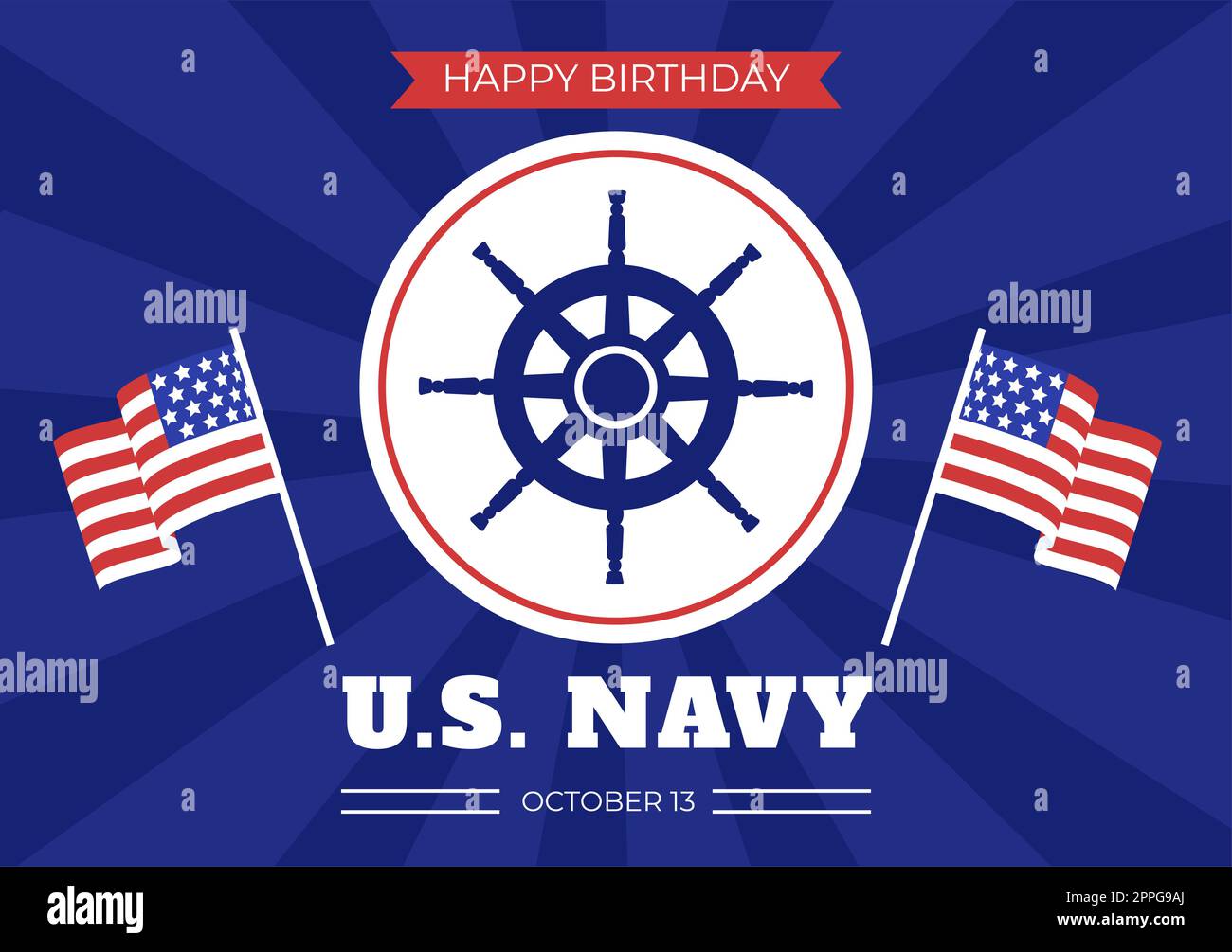USA Marineblümter Geburtstag am 13. Oktober handgezeichnete flache Cartoon-Illustration geeignet für Poster, Banner und Grußkarten im Hintergrundstil Stockfoto