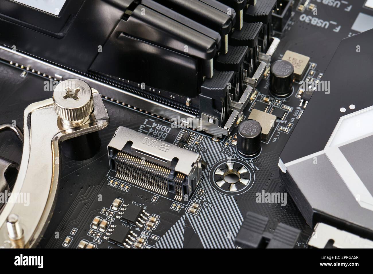 Mainboard Detail PCI-e Steckplätze für Erweiterungskarten Stockfoto