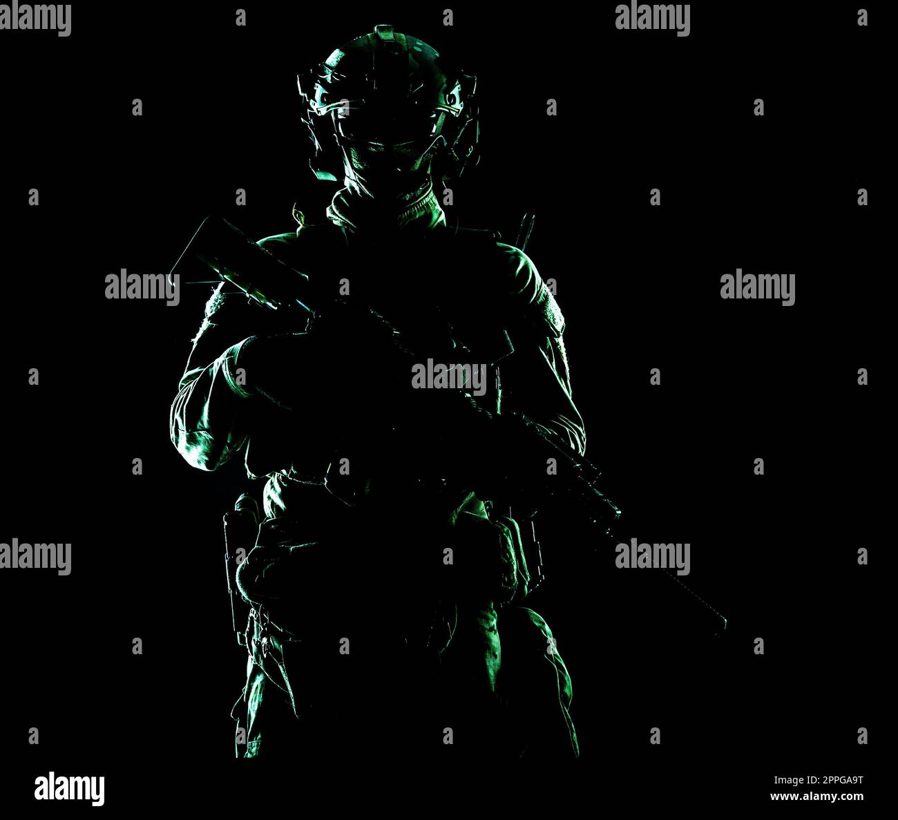 Army Special forces Soldat Low Key studio Shoot Stockfoto