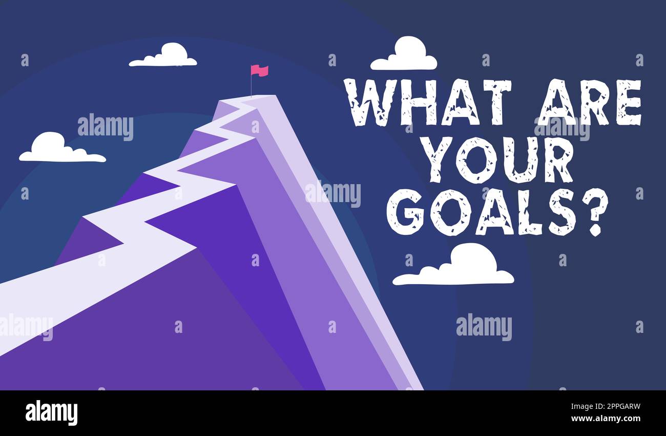 Textschild mit der Frage „Was sind Ihre Ziele?“. Business Showcase Fragen Sie die gewünschten Endergebnisse, um die Pläne zu kennen Stockfoto