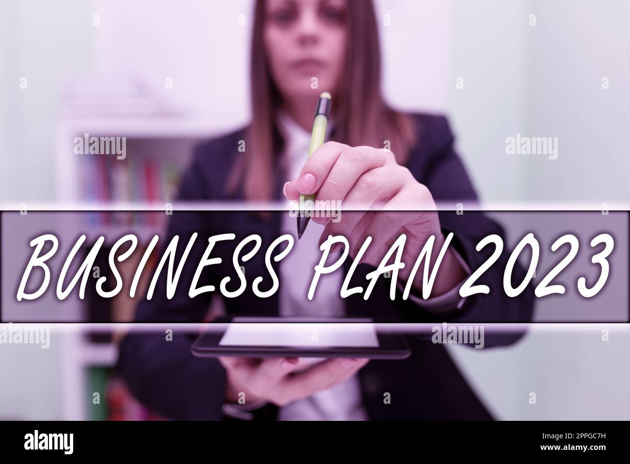 Konzeptionelle Überschrift Businessplan 2023. Geschäftsidee herausfordernde Geschäftsideen und Ziele für das neue Jahr Stockfoto