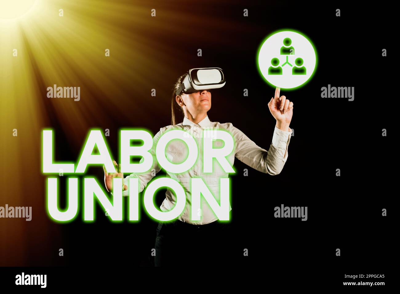 Handschriftlicher Text Labor Union. Begriff, der Vorschriften über die Rechte und Pflichten der Arbeitnehmer umfasst Stockfoto