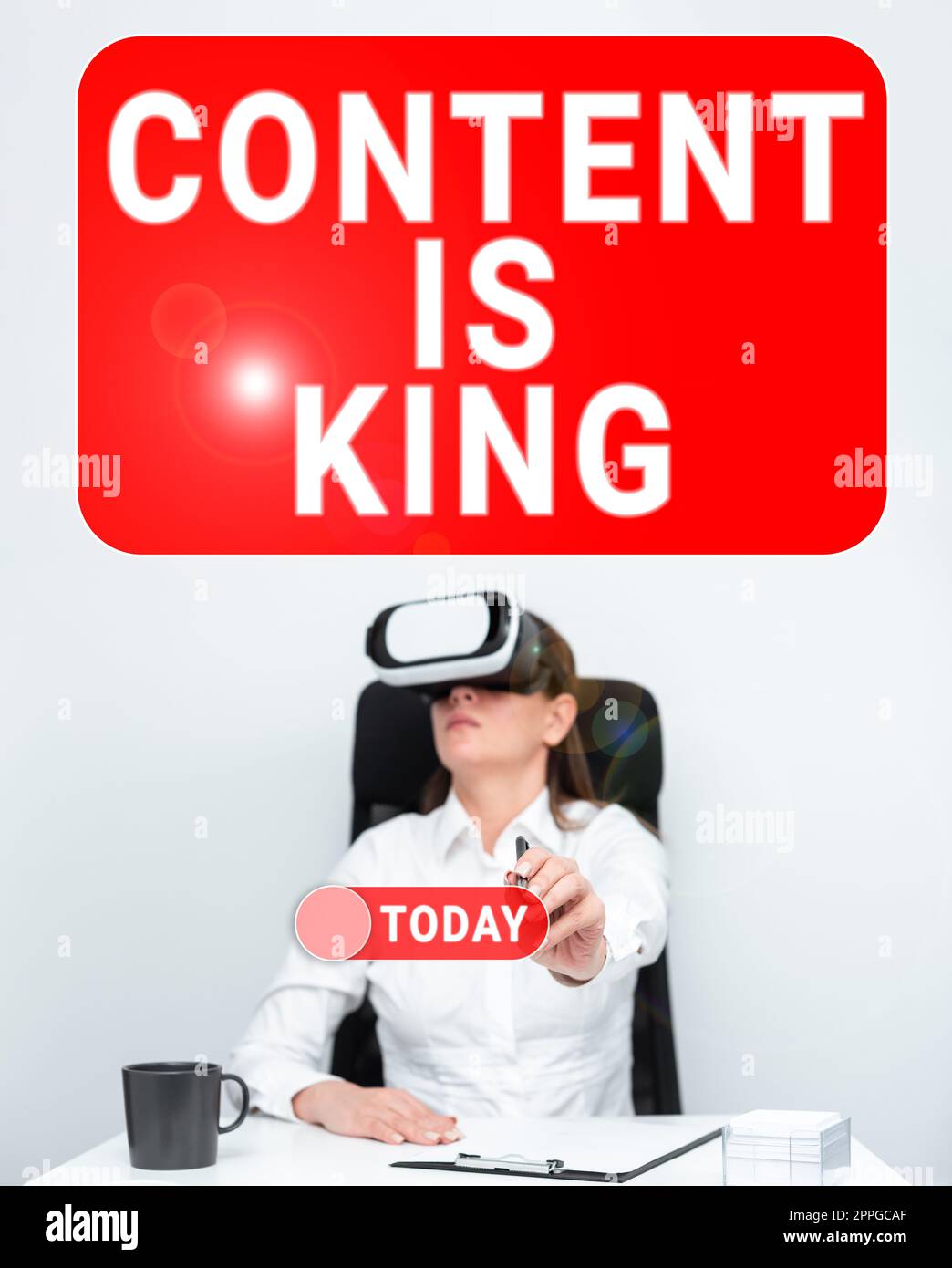 Inspiration mit dem Schild „Inhalt ist König“. Word for Content ist das Herzstück heutiger Marketingstrategien Stockfoto
