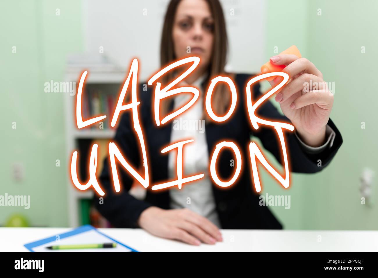 Text mit Inspiration Labour Union. Wort zu den Regeln in Bezug auf die Rechte und Pflichten der Arbeitnehmer Stockfoto