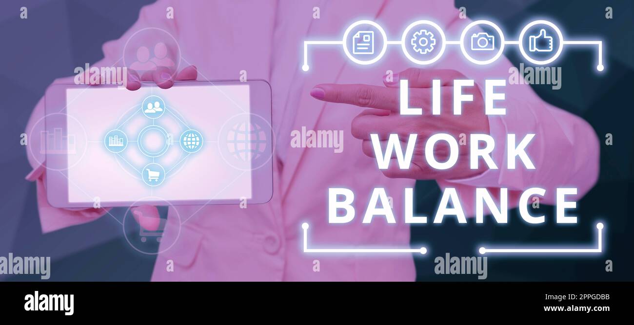 Inspiration zeigt Zeichen Life Work Balance. Internet-Konzept Stabilität Mensch braucht zwischen seiner Arbeit und persönliche Zeit Stockfoto