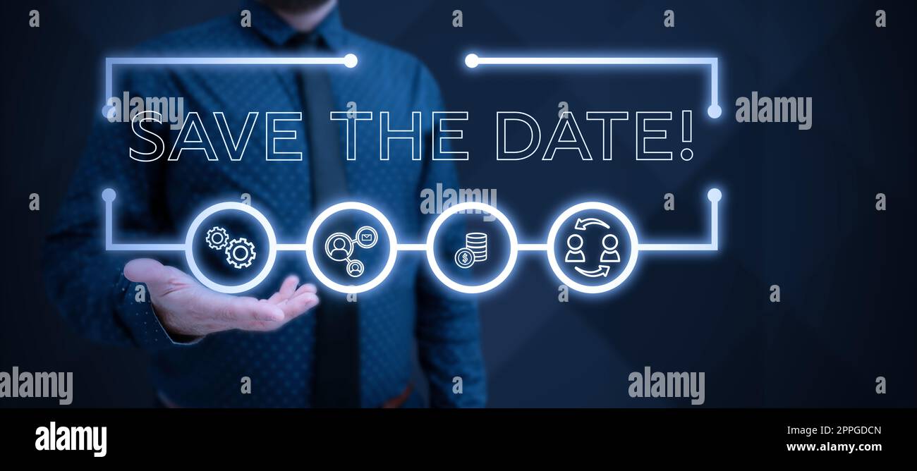 Handschriftentext Speichern Sie das Datum. Konzept Bedeutung Terminplan erinnern Markieren Sie die Kalendereinladung Stockfoto