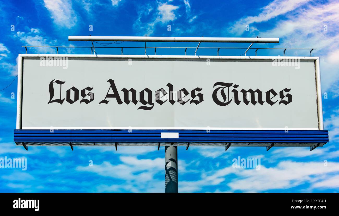 Werbetafel mit Logo der Los Angeles Times Stockfoto