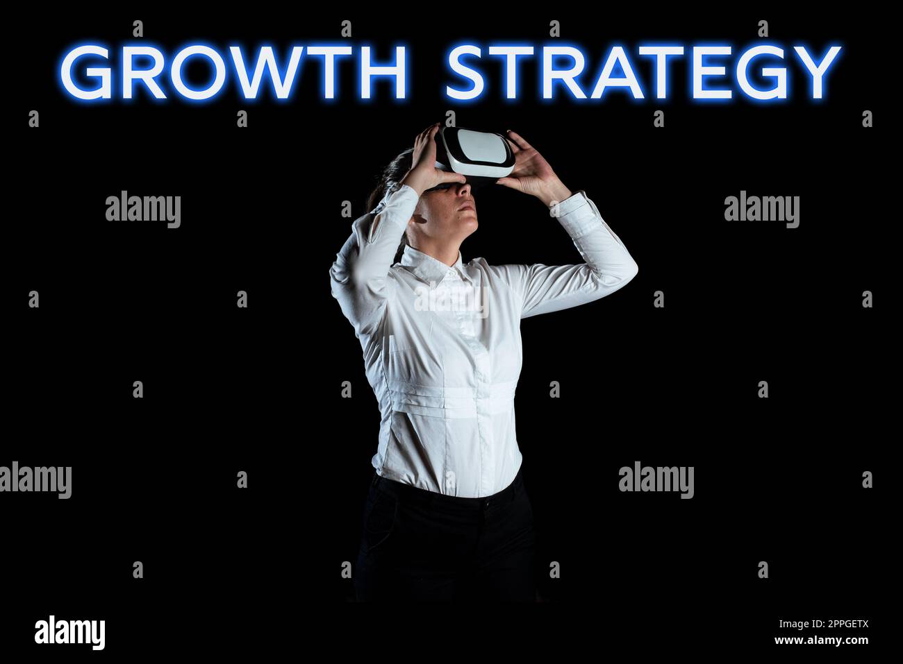 Inspiration zeigt Zeichen der Wachstumsstrategie. Internetkonzept die Methode, die ein Unternehmen zur Expansion seines Geschäfts oder Markts verwendet Stockfoto