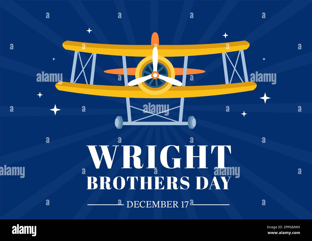 Wright Brothers Day am 17.. Dezember Vorlage Handgezeichneter Cartoon Illustration des ersten erfolgreichen Fluges in einem mechanisch angetriebenen Flugzeug Stockfoto