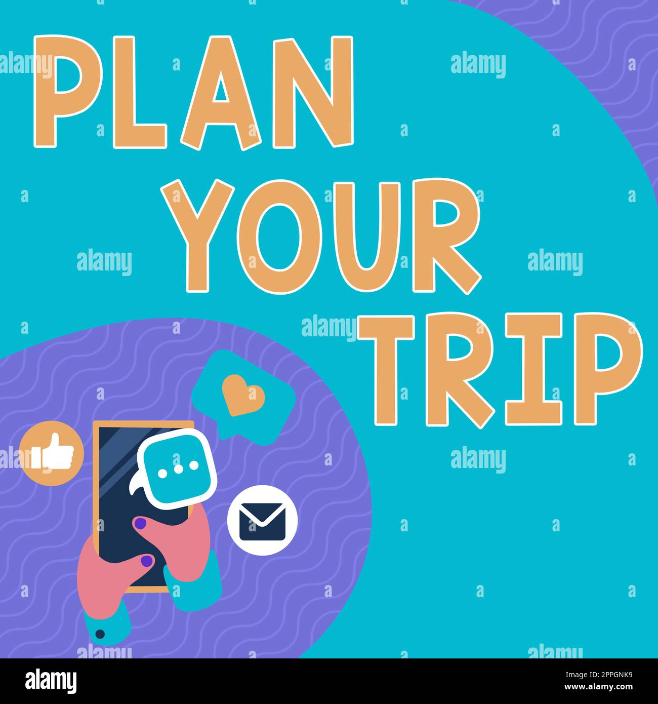 Schreiben mit Text „Reise planen“. Word für Planen Sie Aktivitäten, die Sie auf Reisen im Ausland genießen können Frau mit einem Tablet, das leuchtende Linien in futuristischem Rahmen zeigt. Stockfoto