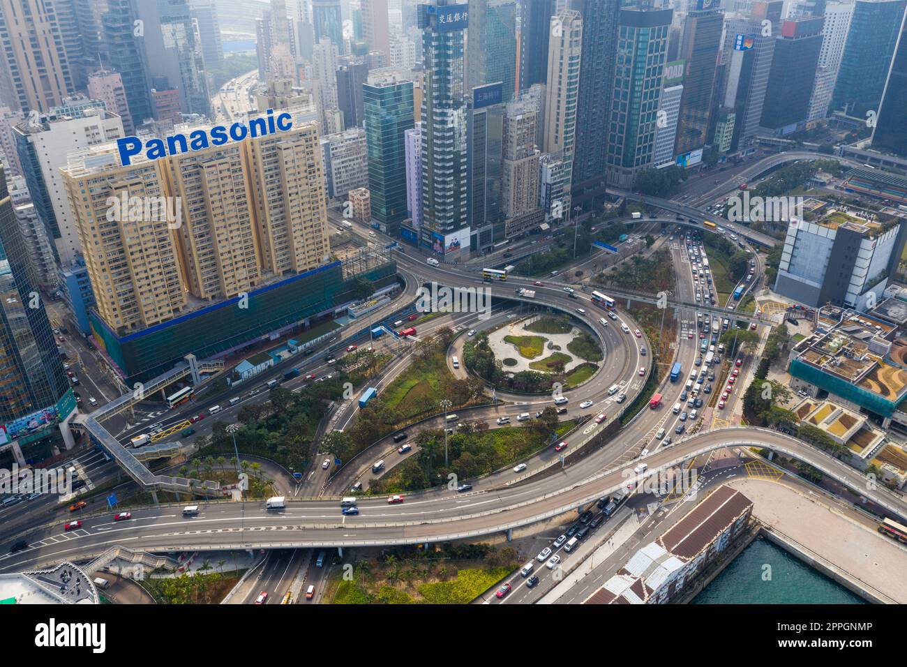 Causeway Bay, Hongkong 07. Januar 2021: Luftaufnahme der Stadt Hongkong Stockfoto