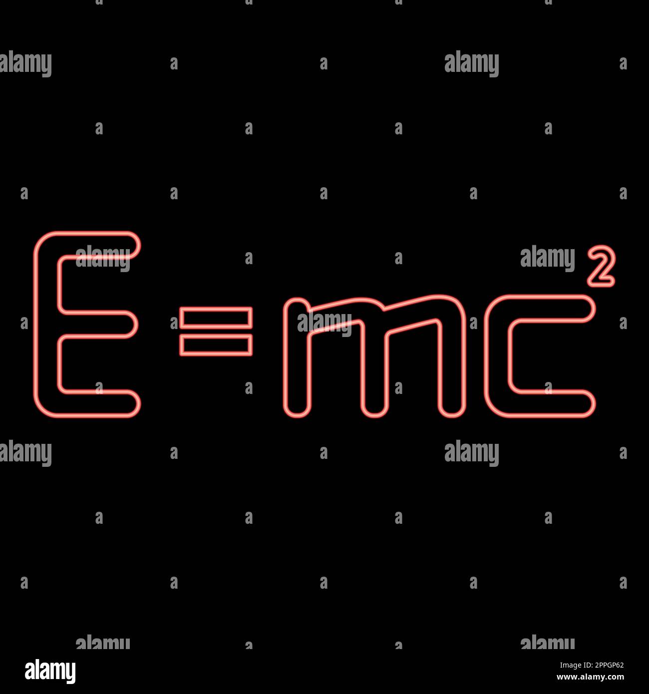 Neon e=mcР† Energieformel physikalisches Gesetz E=mcР† Zeichen e gleich mc 2 Bildungskonzept Relativitätstheorie rote Vektordarstellung flacher Bildstil Stock Vektor