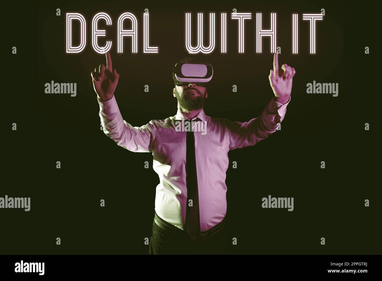 Textschild mit „Deal With IT“. Konzeptuelle Fotos passen sich einer bestimmten Situation an und gehen weiter Stockfoto