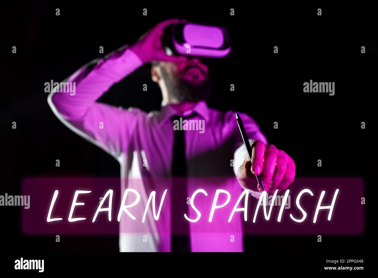 Text mit Inspirationen Spanisch lernen. Wort, das auf der Übersetzungssprache in Spanien geschrieben wurde Vokabeldialektalektsprache Stockfoto
