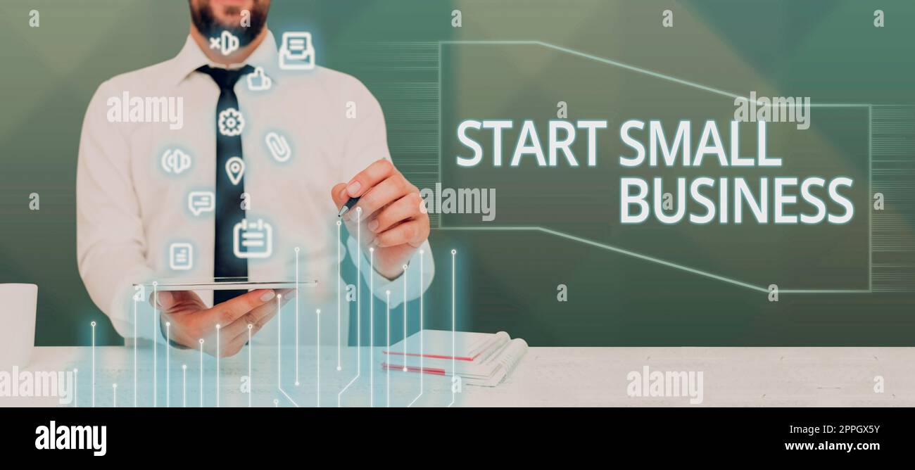 Konzeptionelle Bildunterschrift Start Small Business. Business Showcase aufstrebender Unternehmer eine New Venture Trade Industry Stockfoto