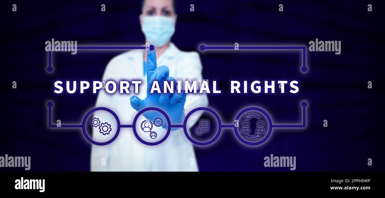 Handgeschriebenes Schild zur Unterstützung von Tierrechten. Schutz von Geschäftskonzepten und sachgerechte Behandlung aller Tiere Stockfoto
