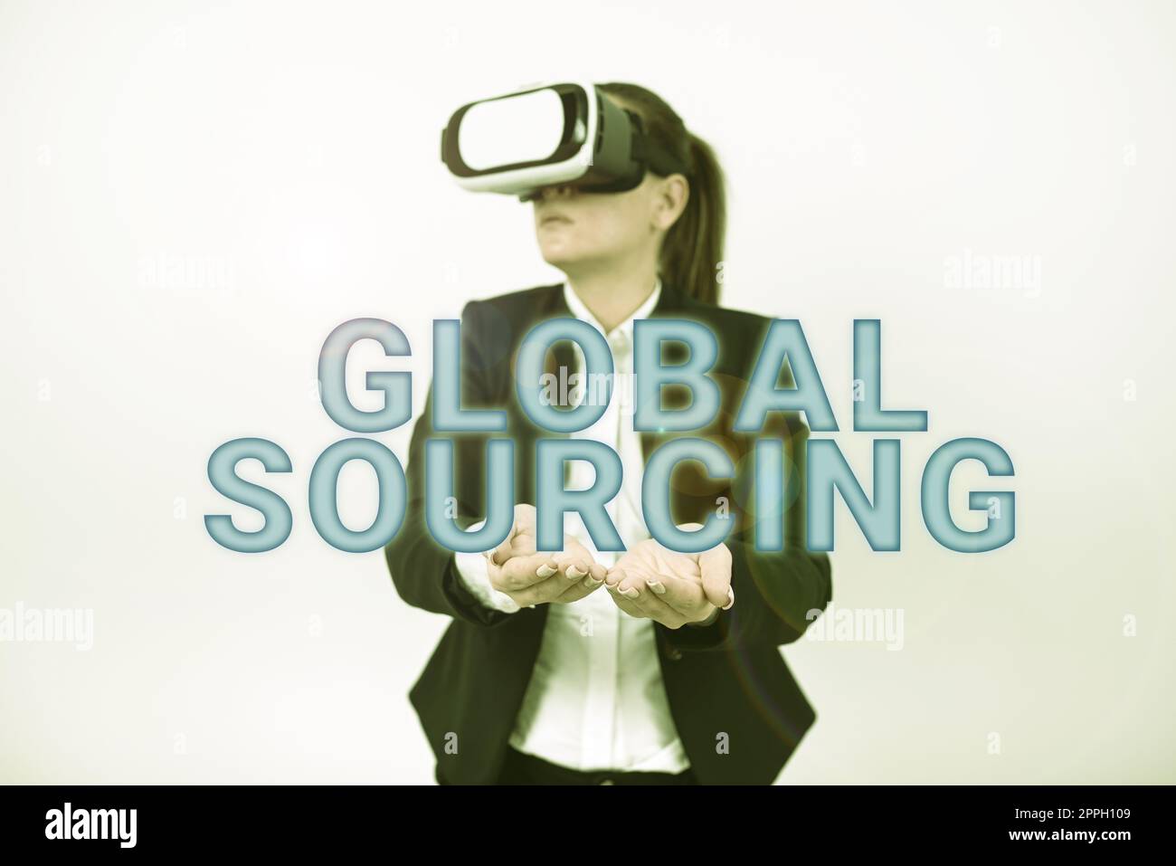 Textüberschrift für Global Sourcing. Internet-Konzept die Praxis, Waren und Dienstleistungen jenseits der Grenzen zu suchen Stockfoto