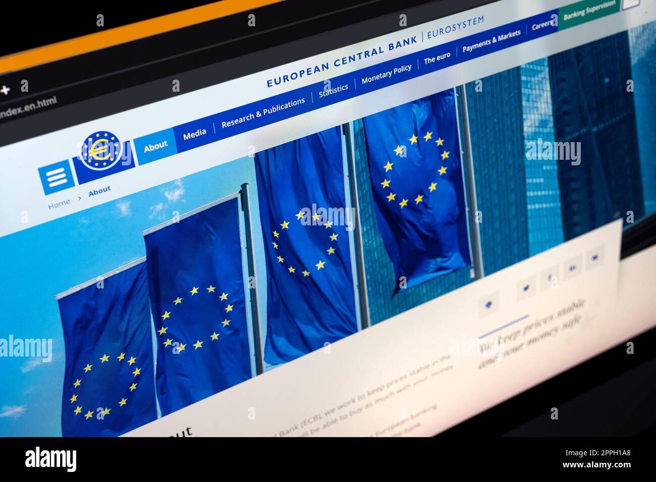 Website der Europäischen Zentralbank Stockfoto