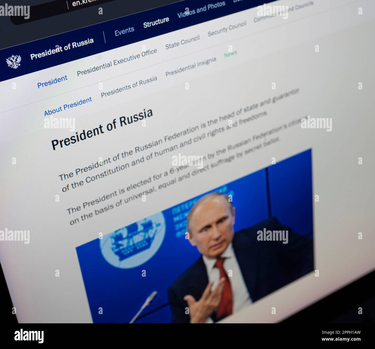Website des Präsidenten von Russland Stockfoto