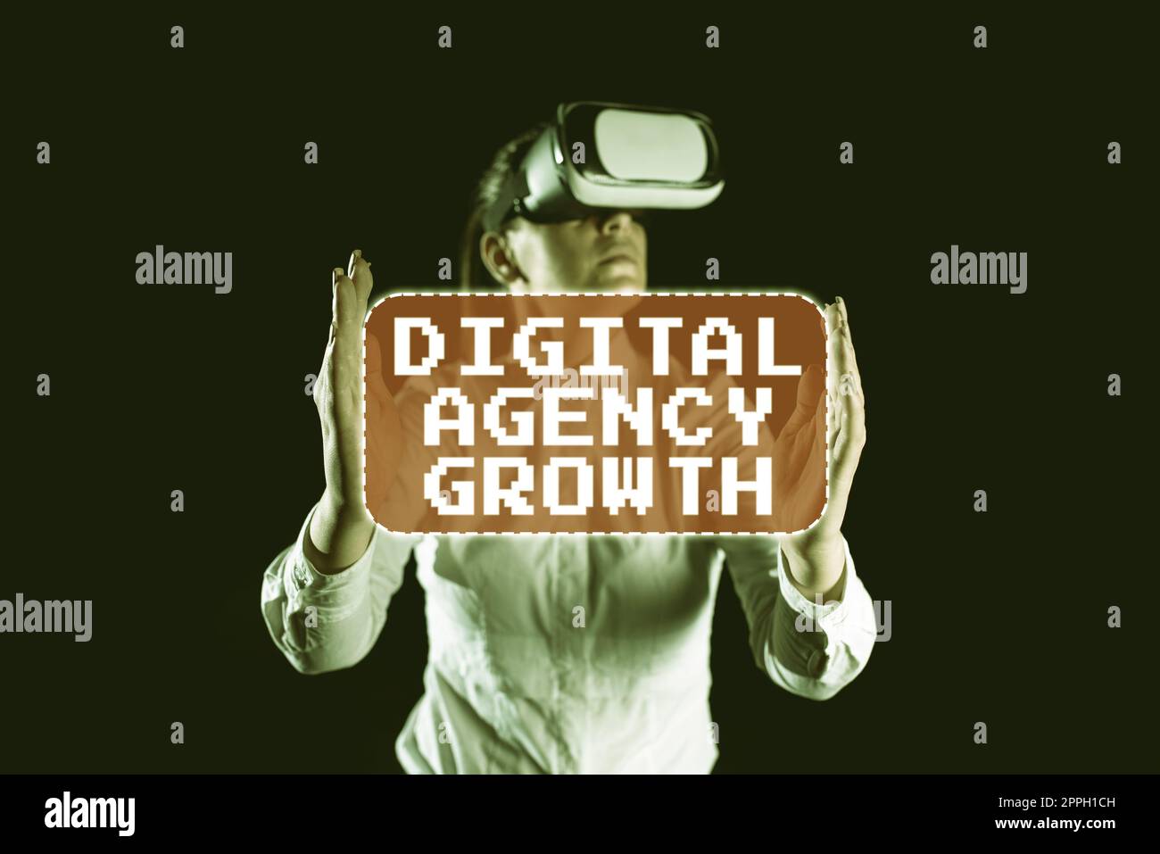 Inspiration für das Wachstum der Signage Digital Agency. Geschäftsüberblick über den Fortschritt im Bereich Grafikdesign und Texten Stockfoto