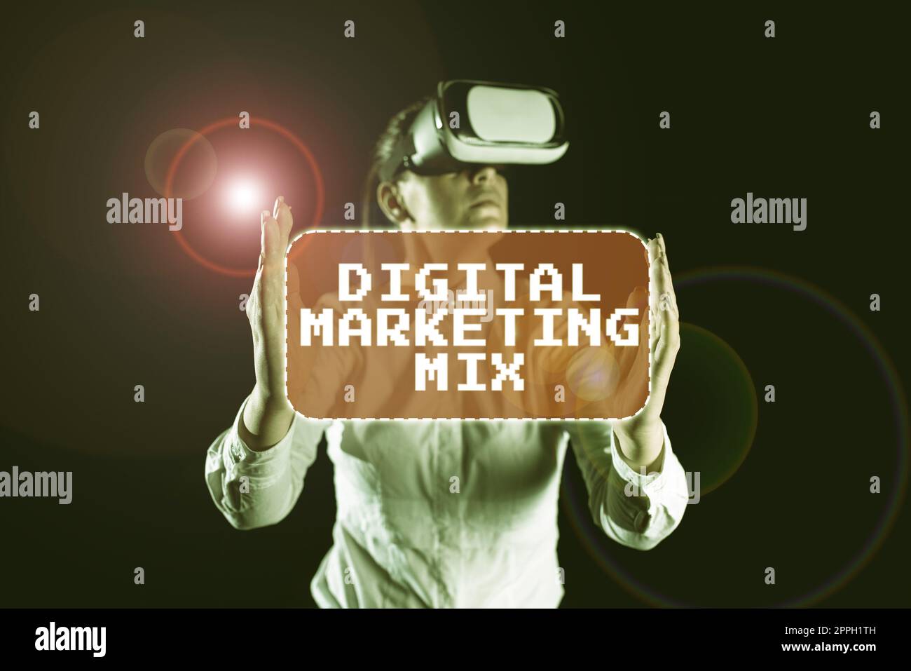 Handschriftlicher Text Digital Marketing Mix. Konzept, das eine Reihe von Aktionen zur Förderung der Marke auf dem Markt umfasst Stockfoto