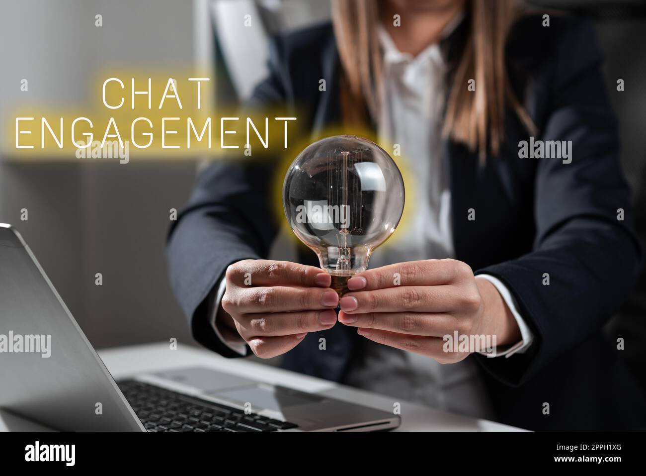 Konzeptionelle Überschrift Chat-Interaktion. Geschäftsansatz Kunde interagiert direkt mit einer Marke durch Gespräch Stockfoto
