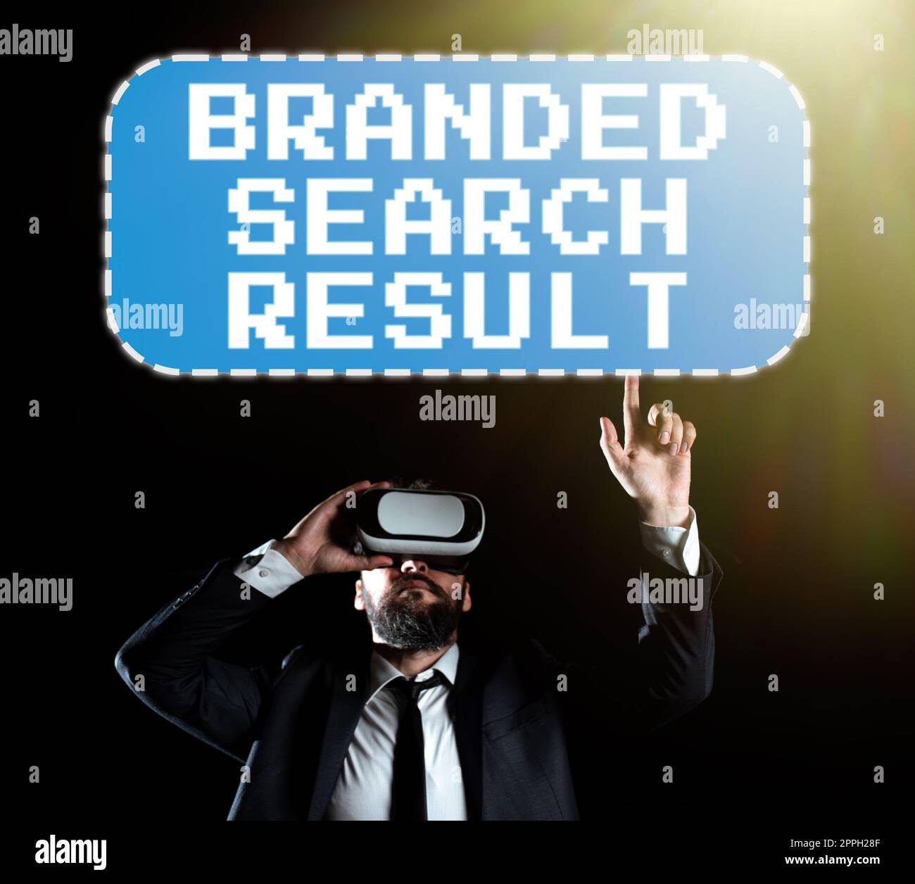 Handschriftliches Suchergebnis für Markenzeichen. Geschäftsüberblick Abfrage über eine Suchmaschine, die die Marke enthält Stockfoto