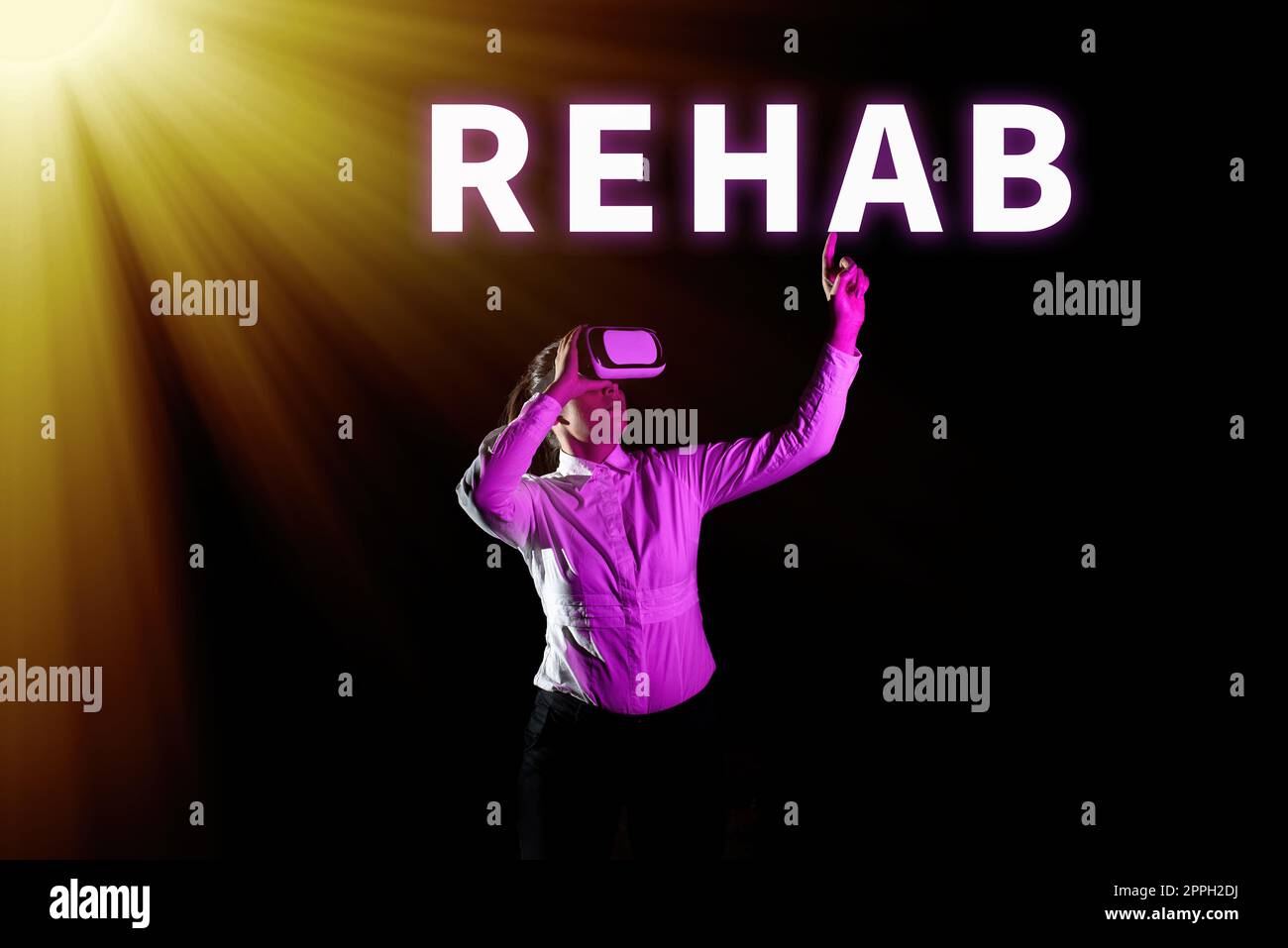 Inspiration mit Zeichen Rehab. Konzeptionelle Photoverlaufsbehandlung bei Alkoholabhängigkeit typischerweise in Wohngebieten Stockfoto