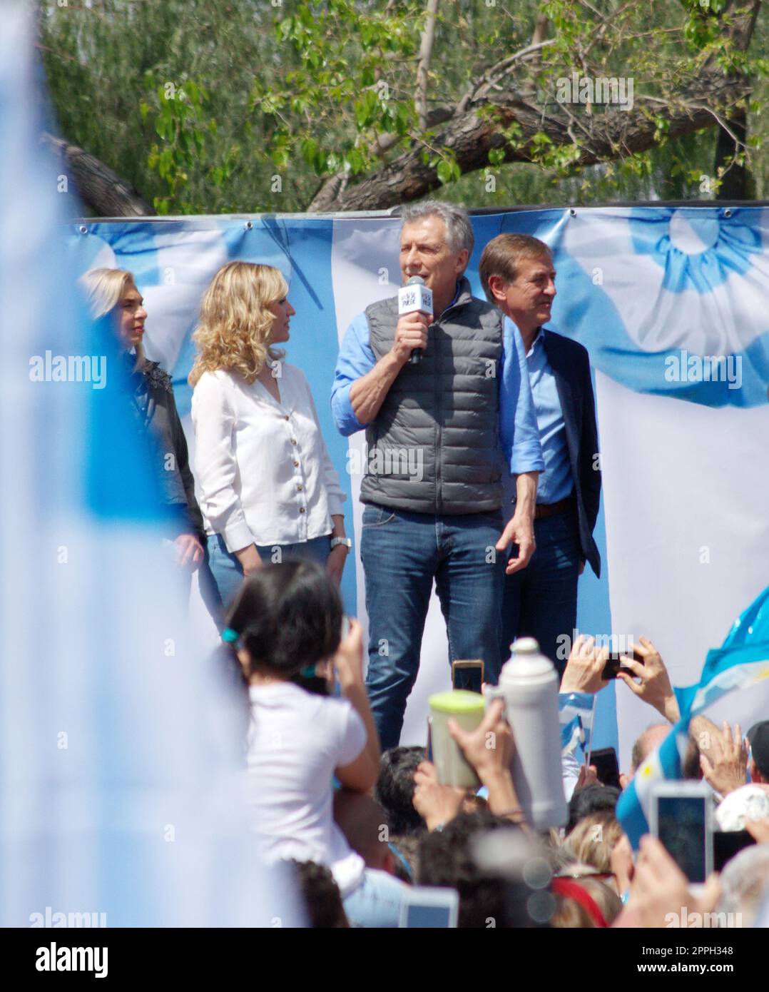 Mendoza, Argentinien. 2019-10-05 - Argentinische Präsident Mauricio Macri spricht die Masse an ein Ereignis während seiner Kampagne Rallye zur Wiederwahl. Stockfoto