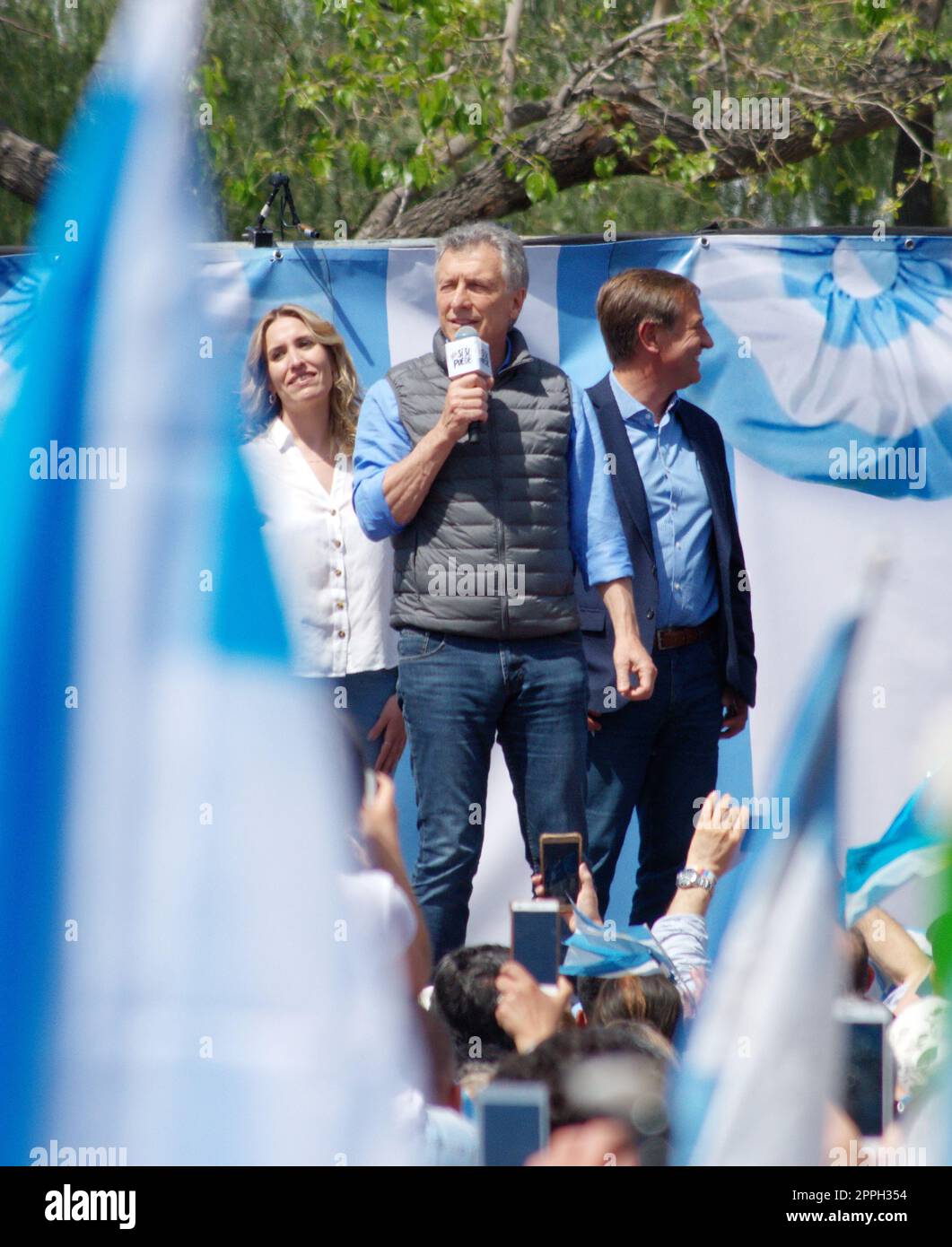 Mendoza, Argentinien. 2019-10-05 - Argentinische Präsident Mauricio Macri spricht die Masse an ein Ereignis während seiner Kampagne Rallye zur Wiederwahl. Stockfoto