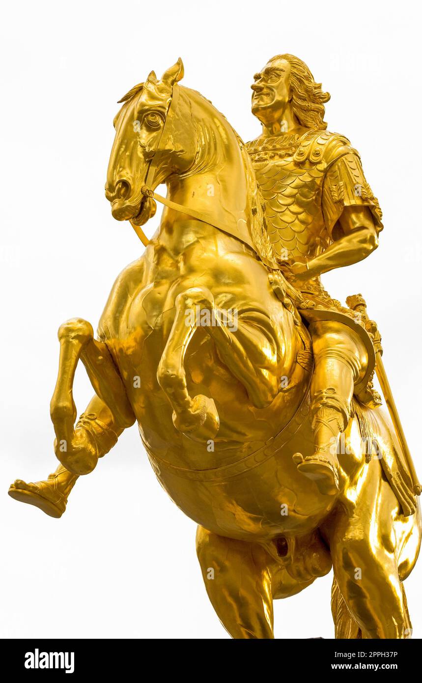 Vergoldete Reiterstatue von August dem Starken Stockfoto