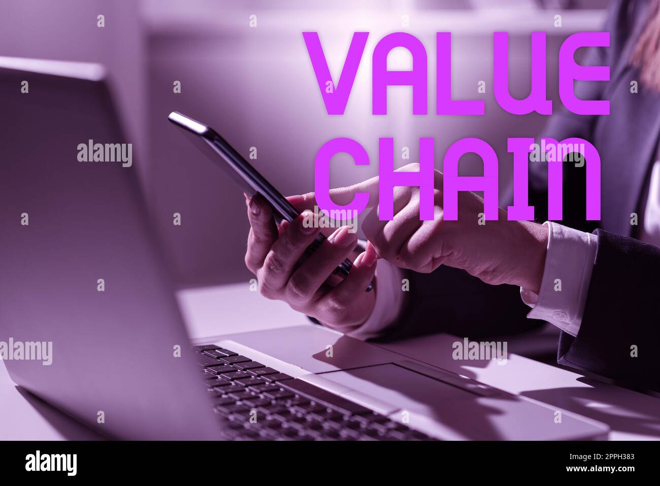 Text mit Inspiration Value Chain. Konzeptfoto Business Manufacturing Process Analyse der Branchenentwicklung Stockfoto