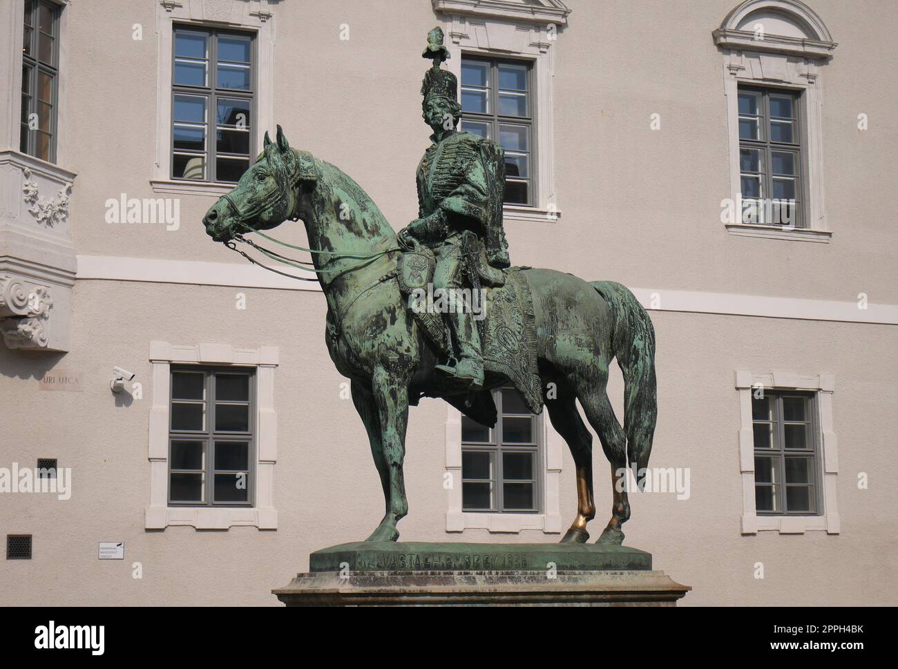 Reiterstatue des Hussars, Hadik Andras, Burgviertel, Budapest, Ungarn Stockfoto