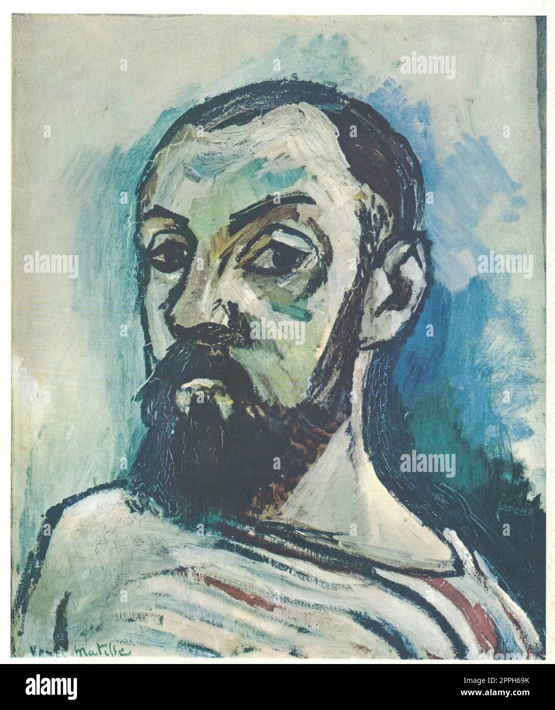 Selbstporträt. Henri Emile Benoit Matisse, 31. Dezember 1869 - 3. November 1954, war ein französischer bildender Künstler, der sowohl für seine Verwendung von Farbe als auch für seine fließende und originelle Zeichenkunst bekannt ist. Er war Zeichner, Druckmacher und Bildhauer, ist aber vor allem bekannt Stockfoto