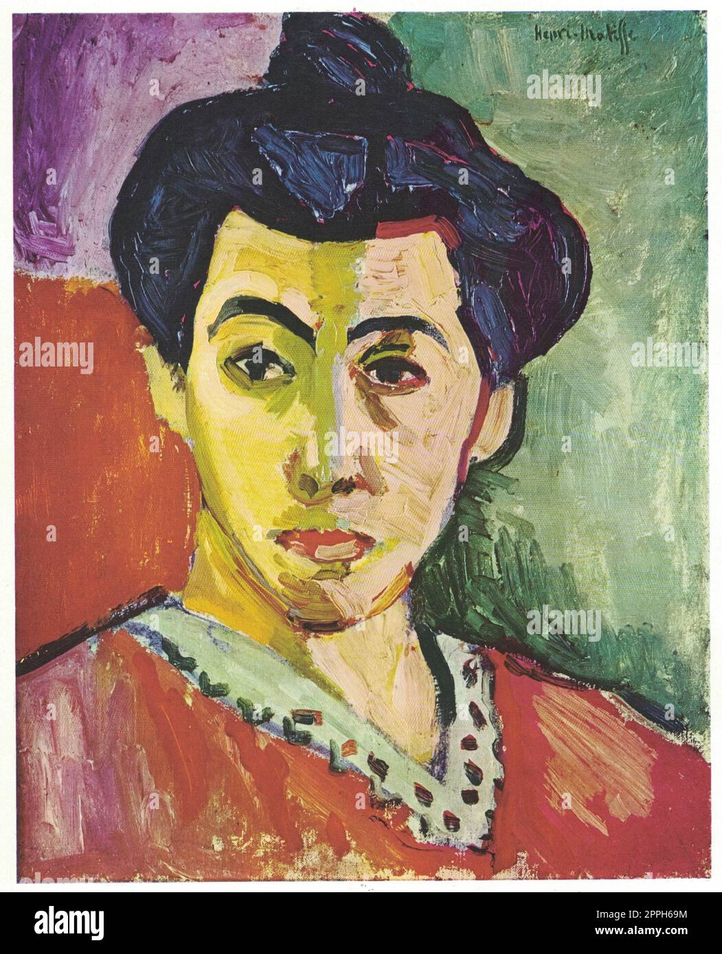 Der Grüne Streifen, La Raie Verte, auch bekannt als Portrait von Madame Matisse. Die Grüne Linie ist ein Porträt von Henri Matisse von seiner Frau, am Lie Noellie Matisse-Parayre. Es ist ein Ölgemälde auf Leinwand, fertiggestellt im Herbst oder Winter 1905. Sie ist nach dem g benannt Stockfoto