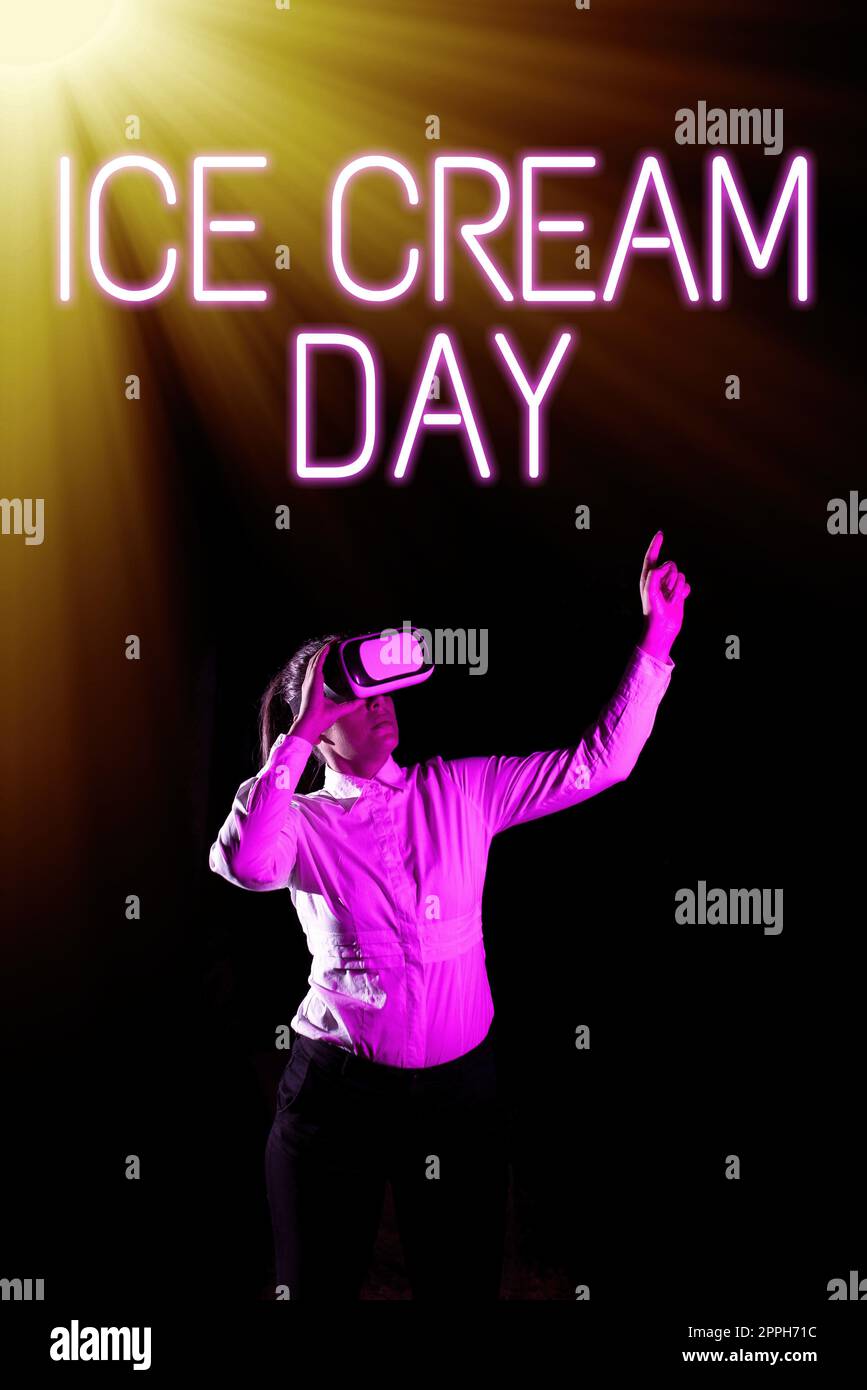 Text mit Inspiration Ice Cream Day. Geschäftskonzept besonderer Moment für süße Desserts Glück Stockfoto